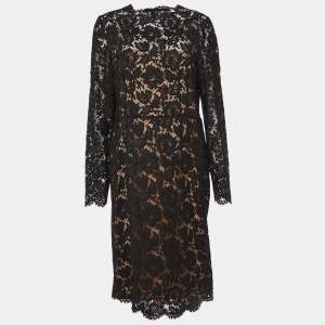 Pre Owned Valentino Black Lace Long Sleeve Sheath Dress L