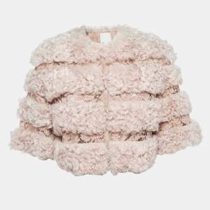 Valentino Light Pink Fur & Lace Short Sleeve Crop Jacket S