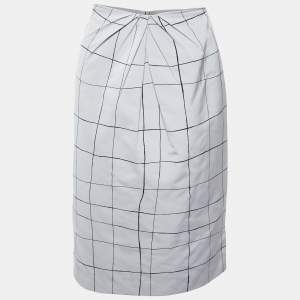 Valentino Grey Checked Faille Knee Length Skirt M