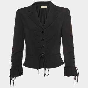 Valentino Vintage Black Crepe Tie-Up Flared Sleeve Cropped Blazer M