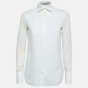 Valentino Off-White Cotton and Silk Long Sleeve Semi Sheer Shirt S