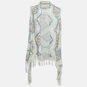 Valentino Multicolor Eyelet Crochet Tassel Detail Front Open Long Cardigan One Size 