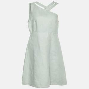 Valentino Sage Green Linen Asymmetric Neck Mini Dress M