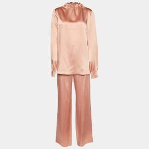Pre Owned Valentino Peach Satin Top & Pant Set M