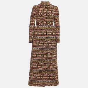 Valentino Multicolor Tapestry Wool Blend Long Coat S