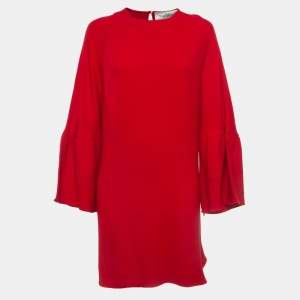 Pre Owned Valentino Red Silk Flared Sleeve Shift Dress M