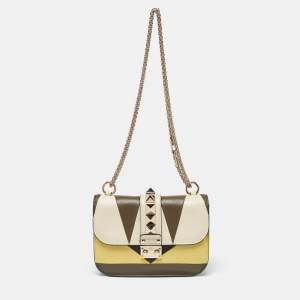 Valentino Multicolor Leather Small Colorblock Rockstud Glam Lock Flap Bag