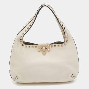 Valentino Off White Leather Rockstud Hobo