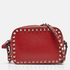 Valentino Red Leather Studded Camera Crossbody Bag