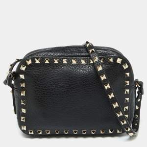 Valentino Black Leather Rockstud Camera Crossbody Bag