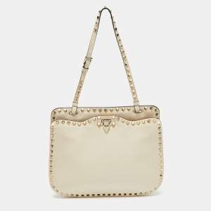 Valentino Off White Leather Rockstud Hobo