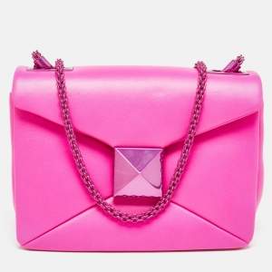 Pre Owned Valentino Pink Leather One Stud Chain Shoulder Bag
