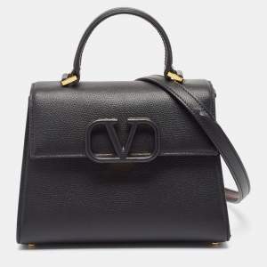 Pre Owned Valentino Black Leather Small VSling Top Handle Bag