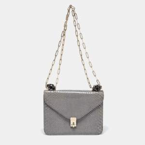 Valentino Grey Python Panther Flap Shoulder Bag