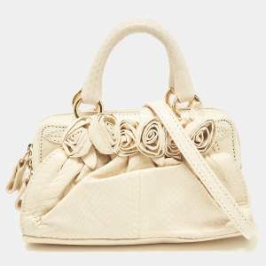 Valentino Cream Snakeskin Flower Appliqué Clutch Bag