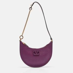 Pre Owned Valentino Purple Leather Mini VLogo Signature Hobo