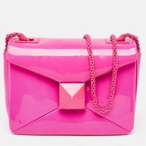 Valentino Pink Patent Leather One Stud Flap Shoulder Bag