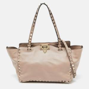 Valentino Pink Leather Medium Rockstud Trapeze Tote