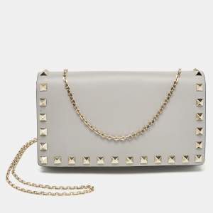 Valentino Ash Blue Leather Rockstud Chain Clutch