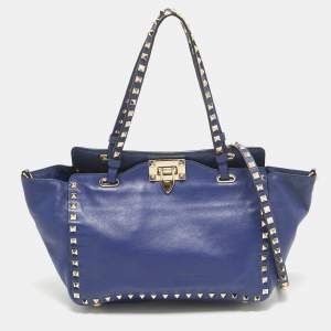 Valentino Blue Leather Small Rockstud Trapeze Tote