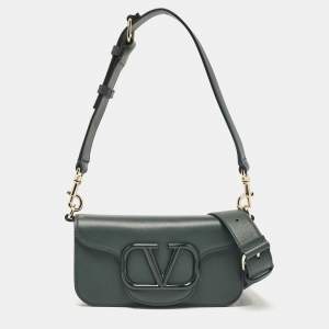 Valentino Dark Green Leather Small Loco Shoulder Bag