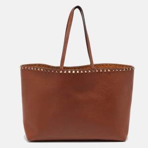 Valentino Brown Leather Rockstud Tote