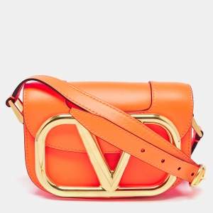 Valentino Neon Orange Leather Small Supervee Crossbody Bag