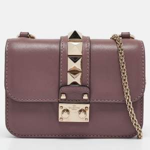 Valentino Mauve Leather Mini Glam Lock Flap Shoulder Bag