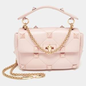 Valentino Pink Leather Medium Roman Stud Top Handle Bag