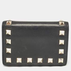 Valentino Black Leather Rockstud Card Case