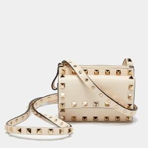 Valentino Off White Leather Rockstud Crossbody Bag