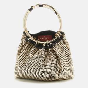 Valentino Gold Chainmail Bebop Ring Loop-Handle Clutch 