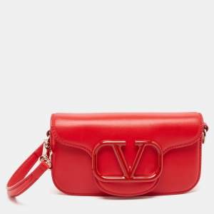 Pre Owned Valentino Red Leather VLogo Wristlet Clutch