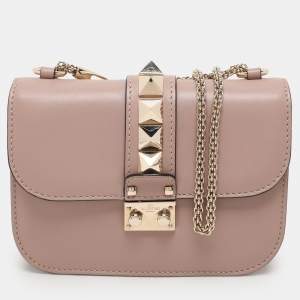 Pre Owned Valentino Beige Leather Small Rockstud Glam Lock Flap Bag