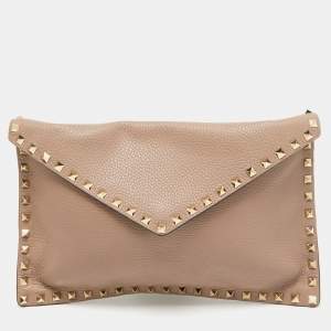 Pre Owned Valentino Dusty Pink Leather Rockstud Envelope Pouch