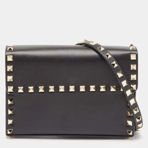 Valentino Black Leather Small Rockstud Flap Crossbody Bag