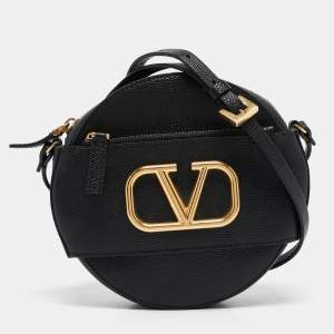 Valentino Black Leather VLogo Round Crossbody Bag