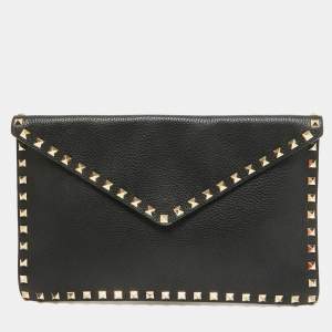 Valentino Black Leather Rockstud Envelope Pouch