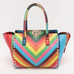 Pre Owned Valentino Multicolor Leather Medium Rockstud Trapeze Tote