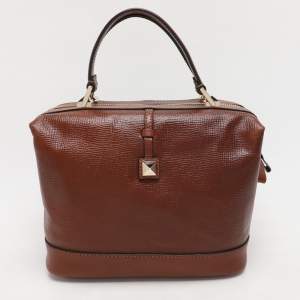 Valentino Brown Leather Roman Stud Satchel