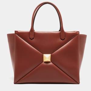 Pre Owned Valentino Brick Red Leather One Stud Tote