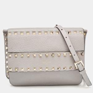 Valentino Grey Leather Rockstud Side Slip Crossbody Bag