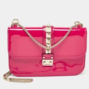 Valentino Fuchsia Patent Leather Medium Glam Lock Shoulder Bag