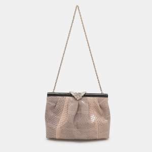 Pre Owned Valentino Beige Python Chain Frame Clutch