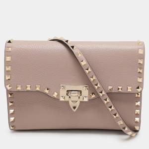 Valentino Beige Leather Rockstud Crossbody Flap Bag