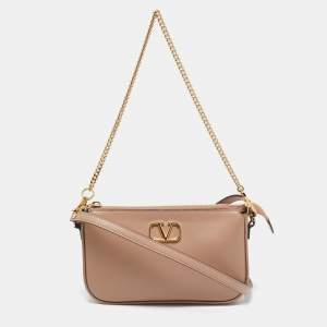 Valentino Beige Leather Mini VLogo Crossbody Bag