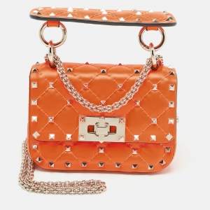 Valentino Neon Orange Leather Micro Rockstud Spike Crossbody Bag
