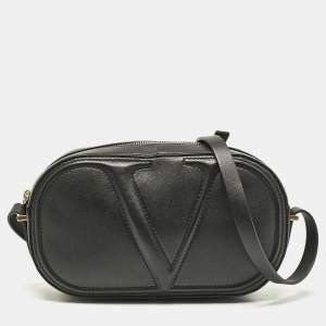 Valentino Black Leather Vlogo Walk Crossbody Bag