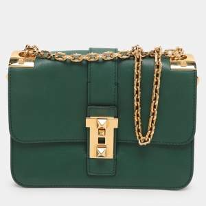 Valentino Green Leather Rockstud Shoulder Bag