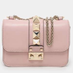 Valentino Light Pink Leather Mini Rockstud Glam Lock Shoulder Bag